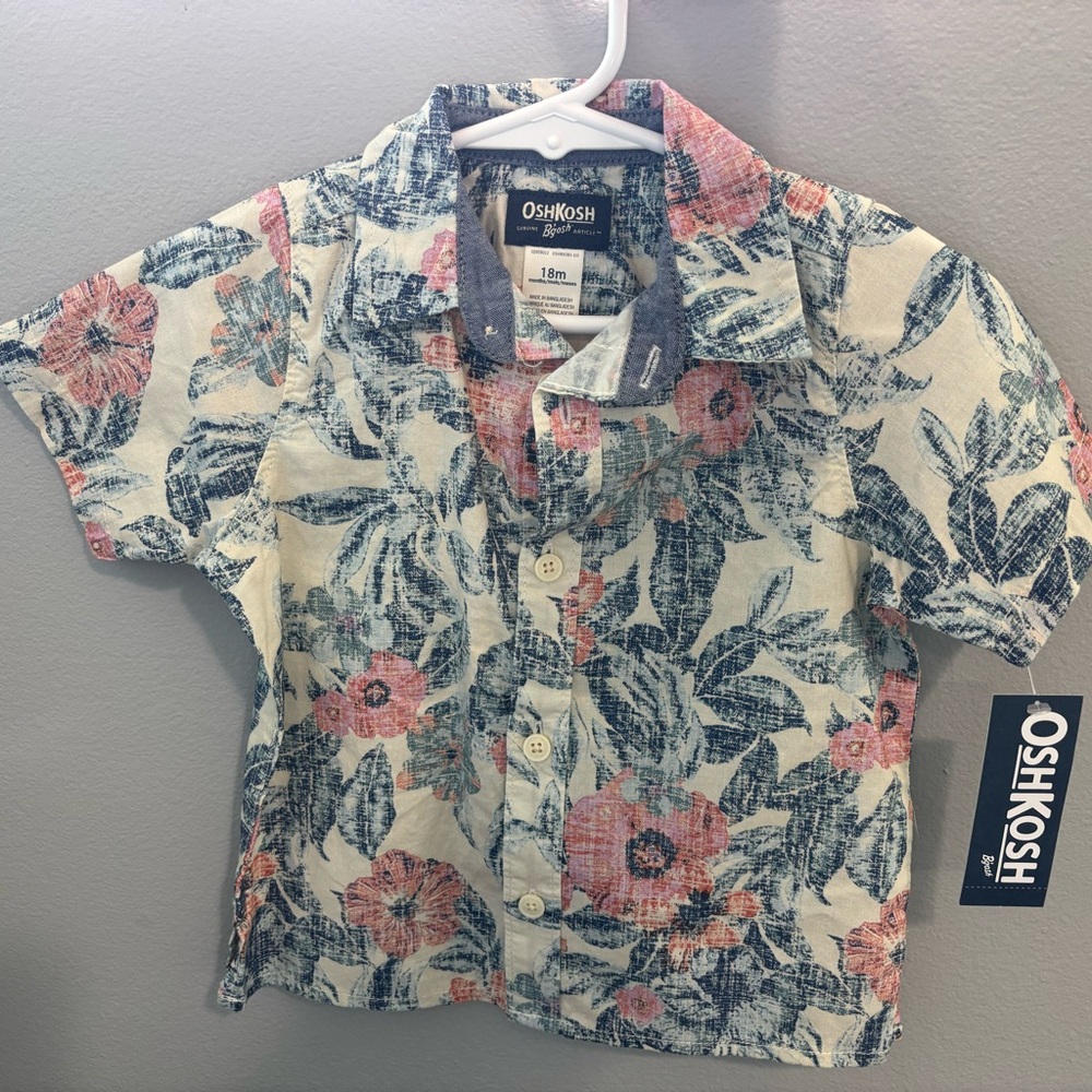 OshKosh B'gosh Blue and Pink Button Down Shirt